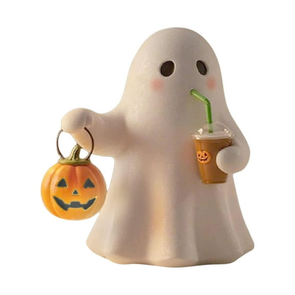 YFTDEF Handmade Ghost Pumpkin Night Light, Cute Spooky Lamp, 5.5 Inch LED Resin Statue, Cozy Halloween Decorations, Unique Ornaments for Indoor Aesthetics and Gifting