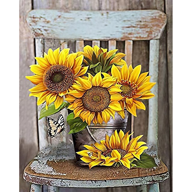 Diamond Drill Sunflower Bouquet 5D Kits de pintura DIY Decoración redonda completa (G1043) Hugtrwg Para estrenar