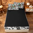 thumbnail image 4 of meiyoeat Alphabet Initial M Zipper Twin Comforter Sets with Fitted Sheet and 2 Pillowcases For Boys,Ancient Leopard Cow Print Zipper Bedding Set,Black Reversible,4 Pieces, 4 of 7