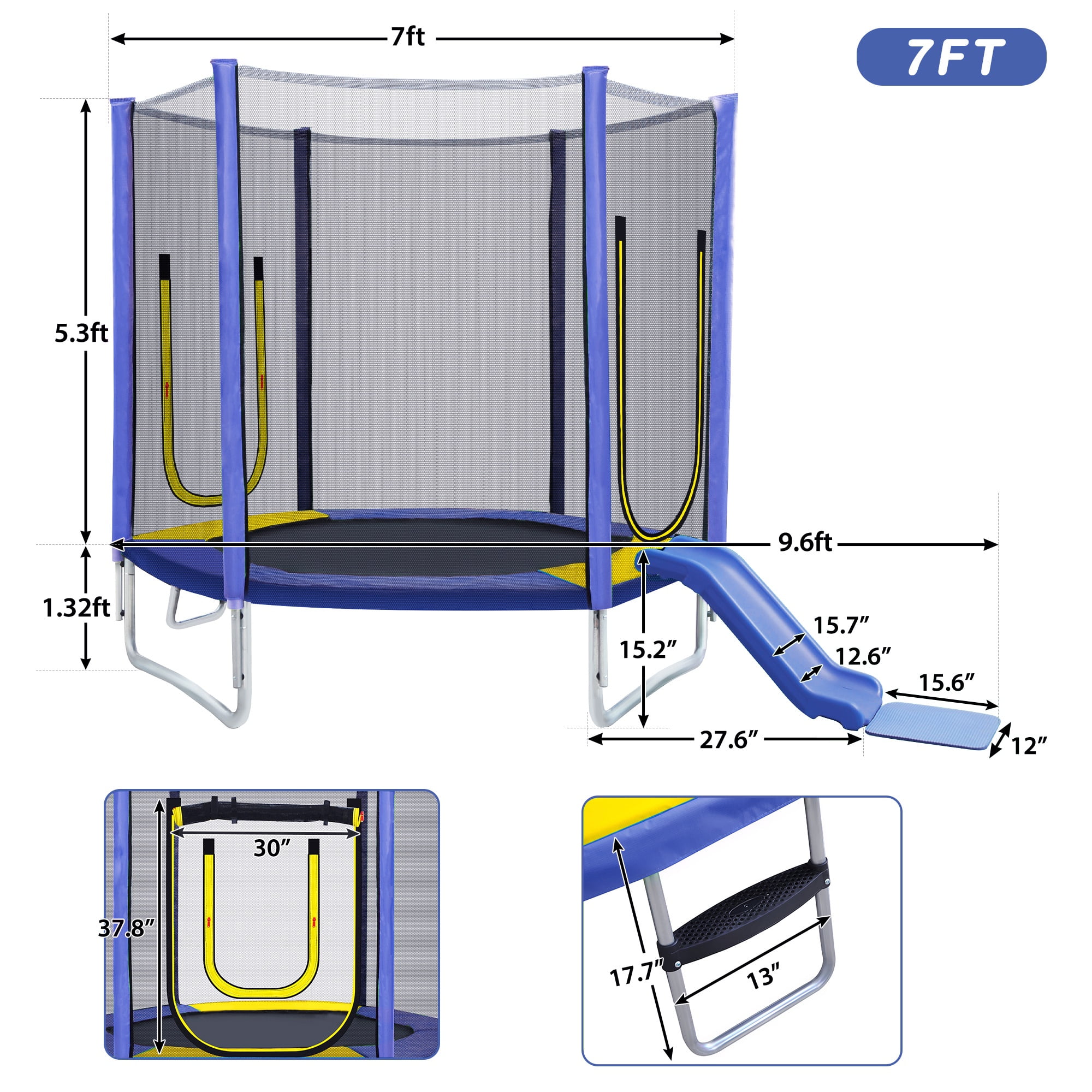 7FT Trampoline for Kids with Safety Enclosure Net, SEGMART Toddler Trampoline with Removable Slide, Upgrade Recreational Trampoline with Jumping Mat for Indoor Outdoor Backyard, Purple