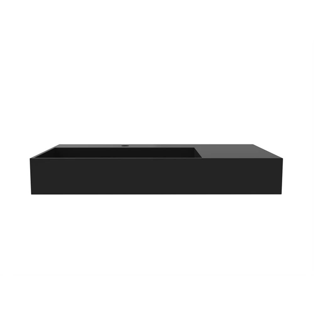 Pemberly Row 36" Solid Surface Left Basin Bathroom Sink in Black