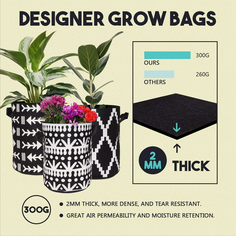Darware 3 Gallon Grow Bags, Tall Style (Set of 4, Black & White