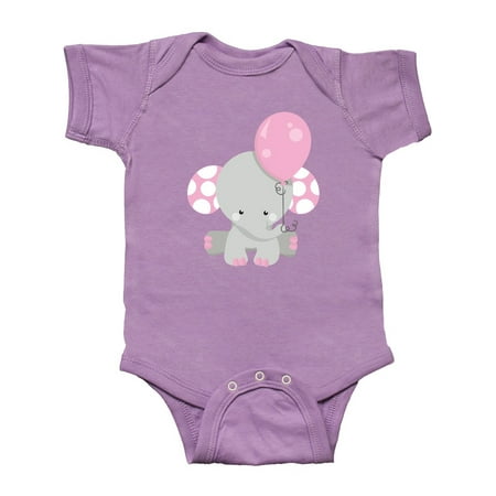

Inktastic Little Gray Elephant Holding A Pink Balloon Gift Baby Girl Bodysuit
