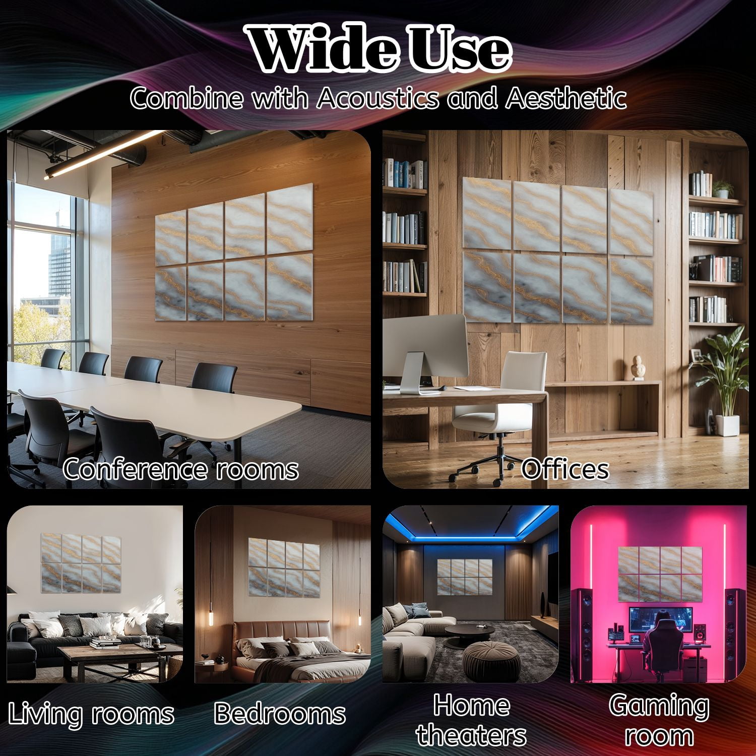 Modern Marble 8 Pack Art Acoustic Panels Sound Absorbing brown umber almond bronze buff beige taupe random marble Decorative Soundproof Wall Panels Self Adhesive for Nursery Game Room Bedroom 48"x32"