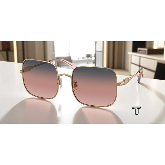 COACH HC7120 93678D Square Rose Gold Navy Pink Peach Grad 55 Women's Sunglasses