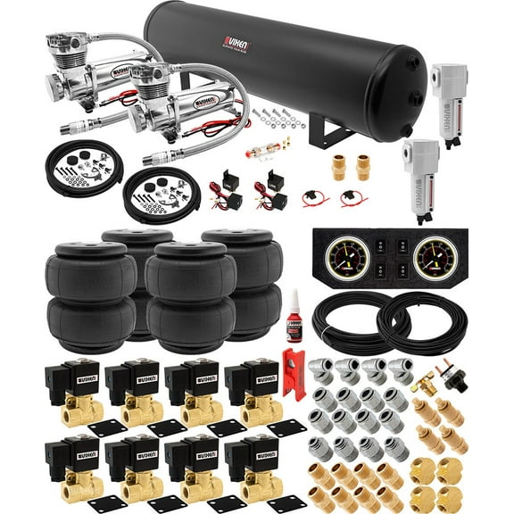 Vixen Air Suspension Kit for Truck/Car Bag/Air Ride/Spring. On Board System- Dual 200psi Compressor, 5 Gallon Tank. For Boat Lift,Towing,Lowering,Load Leveling,Onboard Train Horn VXX3805FB/4852DCF