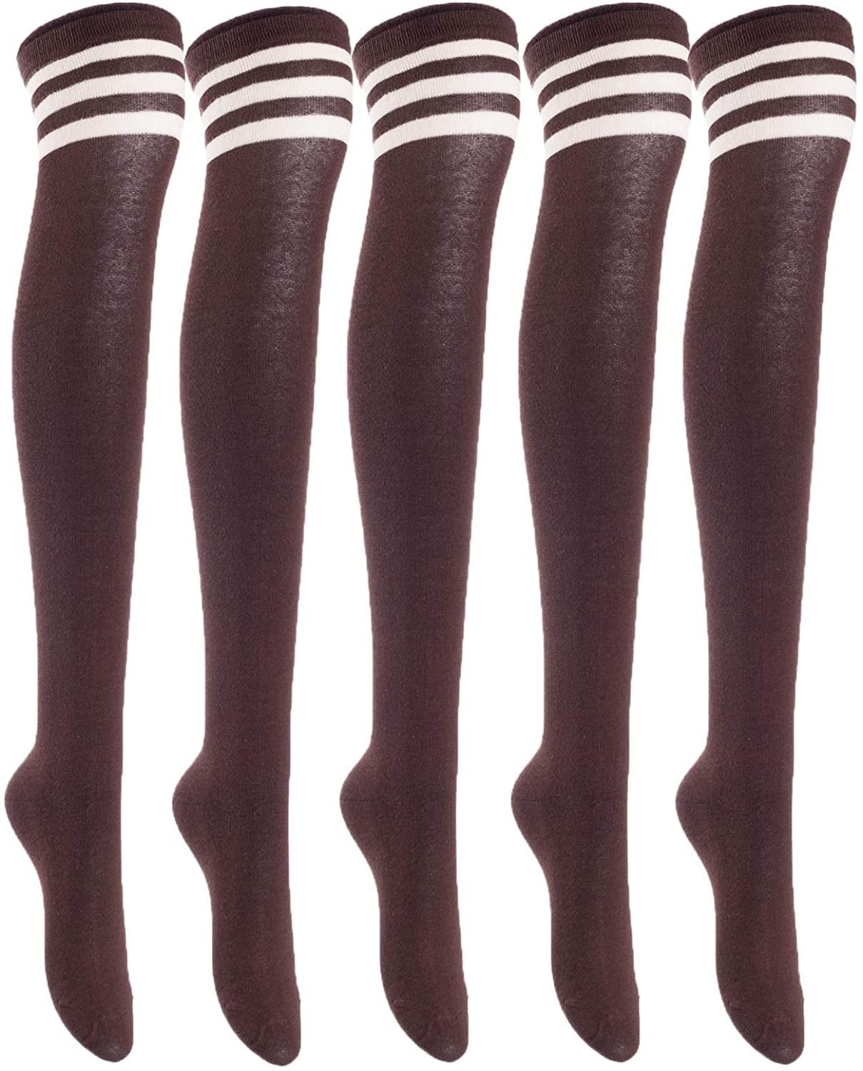 Lian LifeStyle Women's 5 Pairs Adorable Comfortable Soft Thigh High Over Knee High Cotton Socks