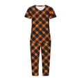 thumbnail image 4 of Riecok Loungewear Sets for Women Plus Size Short Sleeve Tops and Capris Plaid Print Comfortable Soft Sleepwear, 4 of 5