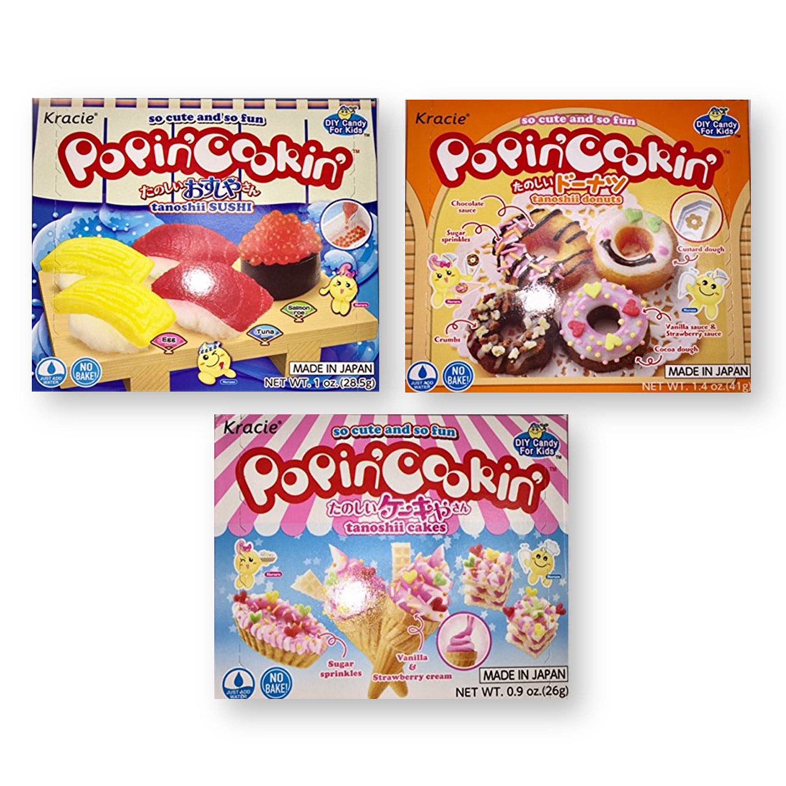 Kracie Popin' Cookin' DIY Gummy Candy Making Kits English Versions 3-Piece Set ( Sushi, Donut, Gummy Land)