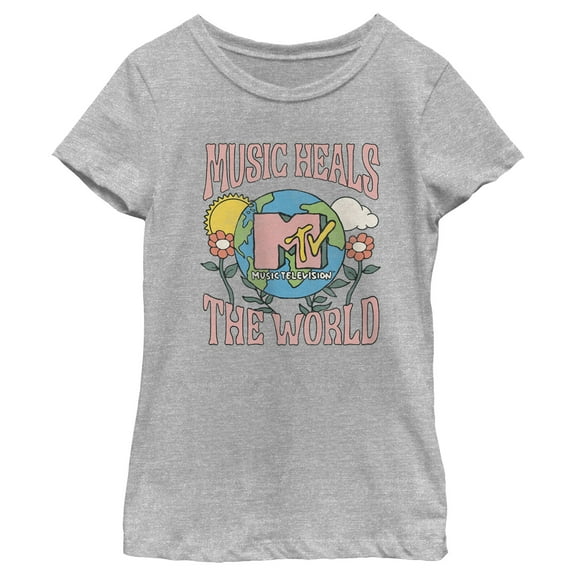 Girl's MTV Music Heals the World Graphic Tee Athletic Heather Large