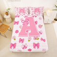 thumbnail image 5 of jejeloiu Pink Bow Monogram A Full Size Sheets For Girls,Cute Flower Accent Initial Bed Sheets For Kids,4 Pieces, 5 of 6