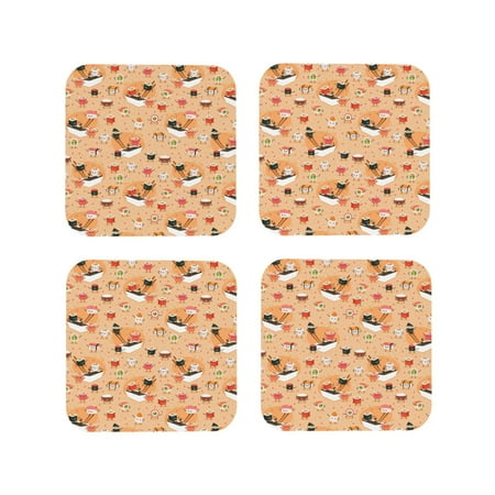 

Tideii Funny Sushi for Leather Coasters 4 Pieces Anti-fouling and Anti-scalding Decorative Coasters Suitable for Restaurants Kitchens Coffee Shops-Square