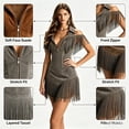 thumbnail image 3 of Women Western Fringe Dress Sleeveless v Neck Bodycon Mini Dress with Zipper Faux Suede Tassel Cowgirl Cocktail Outfit, 3 of 6