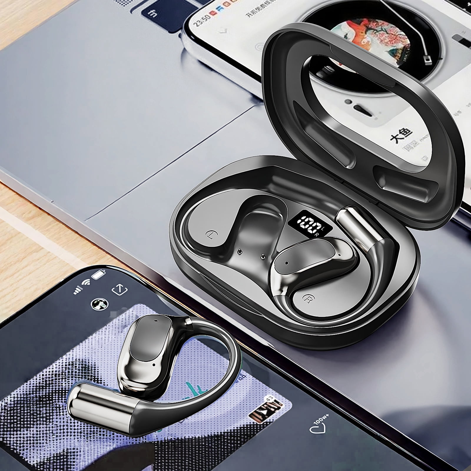 WUYUEGE Open Ear Earbuds Non-In-Ear Comfortable Earhook Wireless Earbuds With Bluetooth 5.4 ,48H Playtime, Bluetooth Headphones For Sport, TWaterproof Earphones