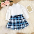 thumbnail image 4 of Wavsuf 6Months To 3Years Set Fall And High Round Neck Knit Long Sleeve Top Plaid Pleated Skirt Two Piece College Style Short Skirt Set White Size 12M, 4 of 5