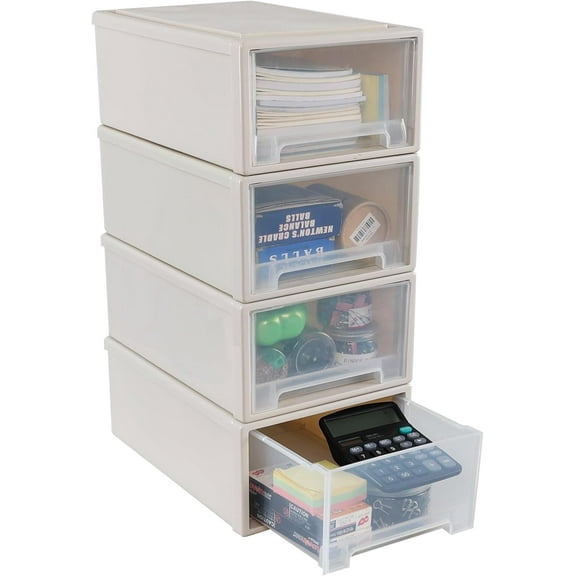 12 Quart Stackable Storage Drawers, Plastic Stacking Drawer, 4 Packs