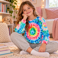 thumbnail image 3 of Lanbubble Girls Long Sleeve Shirt Tie Dye Graphic Top Casual Crew Neck Relaxed Fit Shirts for Kids 7 12 Years, 3 of 9