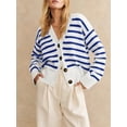 thumbnail image 3 of V Neck Button Down Long Sleeve Open Front Ribbed Knit Outerwear Womens Striped Cardigan Sweaters, 3 of 6