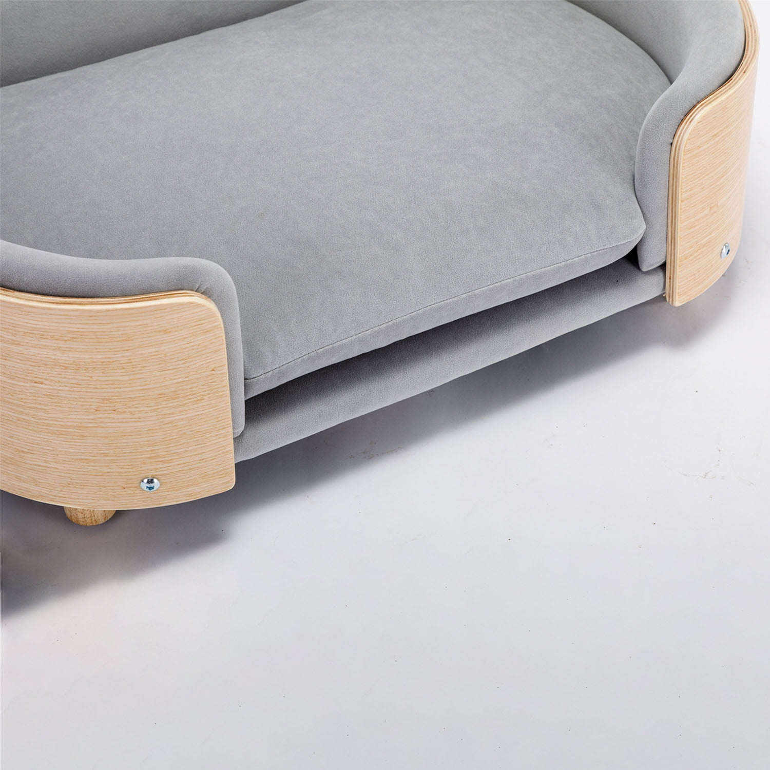 Pefilos 30" Elevated Dog Bed with Velvet Cushion, Scandinavian Style Pet Sofa with Solid Wood legs and Bent Wood Back, Gray M Pefilos 30" Elevated Dog Bed with Velvet Cushion, Scandinavian Style Pet Sofa with Solid Wood legs and Bent Wood Back, Gray M