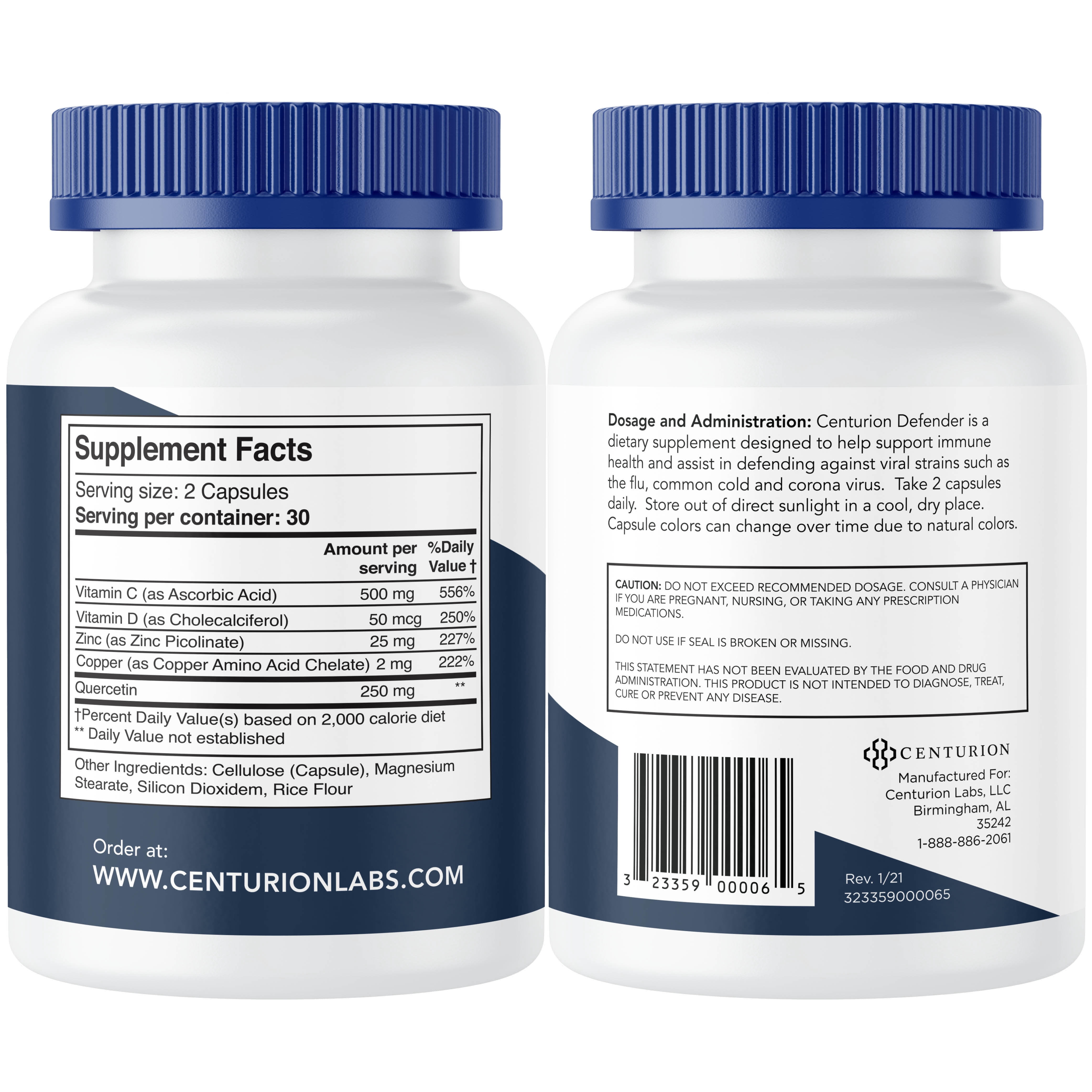 Centurion Labs Defender Immunity Boost with Quercetin, Zinc, Vitamin D, Vitamin C and Copper, 60 Caps