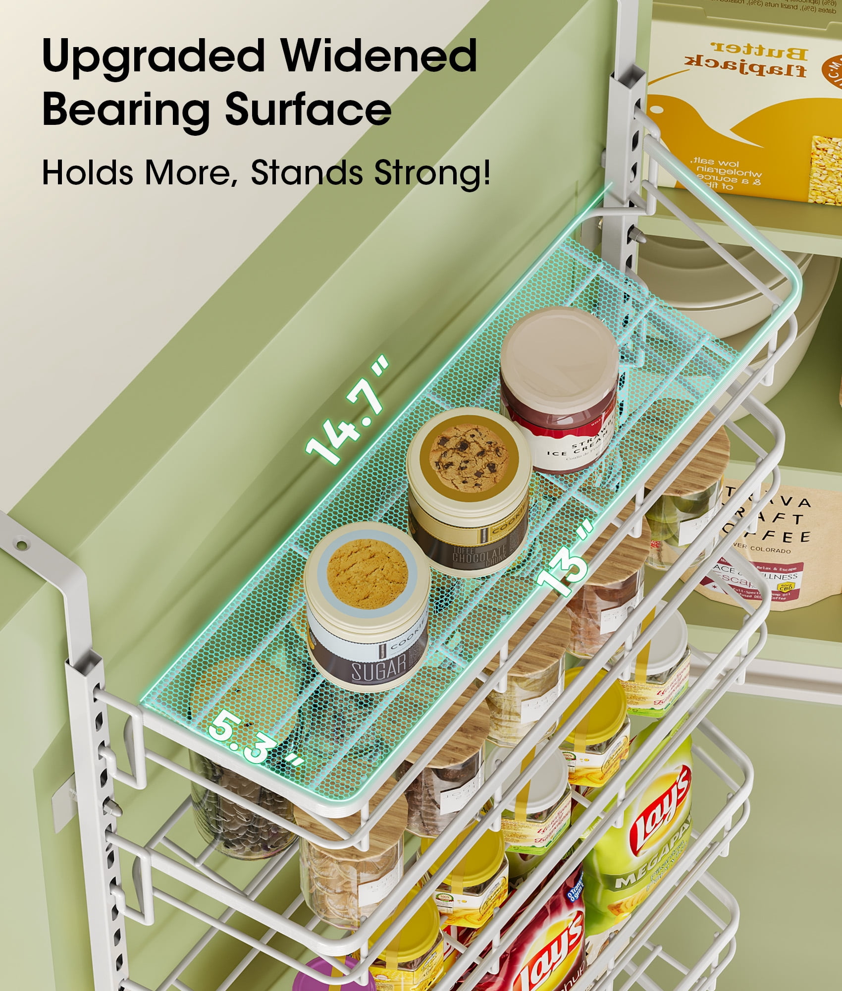 8-Tier Adjustable Over the Door Pantry Organizer with 2 Sets Hooks Fits Most Doors, Hanging Spice Rack for Pantry Door Organizer And Storage, White