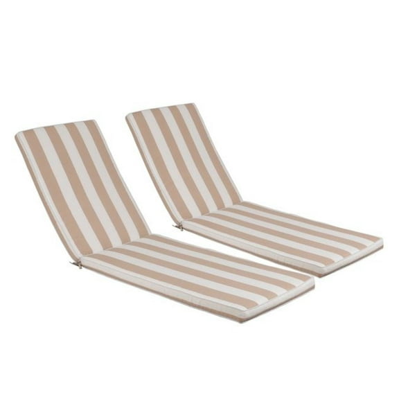 2PCS Set Outdoor Lounge Chair Cushion Replacement Patio Funiture Seat Cushion Chaise Lounge Cushion (Beige/White Striped) [Sale to is Banned.Weekend can not be shipped, order with caution] as picture