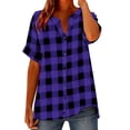 thumbnail image 5 of AUNVITO Women's Plaid V-Neck Button Down Short Sleeve Top Lightweight Breathable Casual Comfortable, 5 of 6