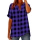 thumbnail image 3 of TaTaai Women's V-neck Button Checkered Linen Top, Loose Casual Short Sleeve Breathable Soft Spring Summer Daily Blouse Gift, 3 of 6