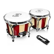 Pyle Handcrafted 6.5 and 7.5 Inch Birch Wood Bongo Drums Pair w/ Tuning Key