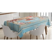 Ambesonne Letter E Tablecloth Rectangular Table Cover, Underwater E, 60"x84", Dark Coral Pale Blue
