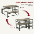 thumbnail image 3 of 4-Person Dining Set with Wine Rack: Rectangular Kitchen Table & 2 Benches with Storage Shelf - Space-Saving for Apartments, Small Spaces, and Living Rooms, 3 of 9