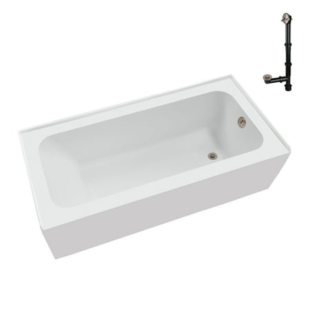 Streamline NAL-5700-BNK 66 in. x 32 in. Acrylic Right-Hand Drain Alcove Bathtub in Glossy White With External Drain in Brushed Nickel