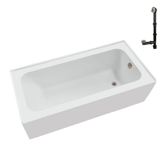 Streamline NAL-5700-BNK 66 in. x 32 in. Acrylic Right-Hand Drain Alcove Bathtub in Glossy White With External Drain in Brushed Nickel