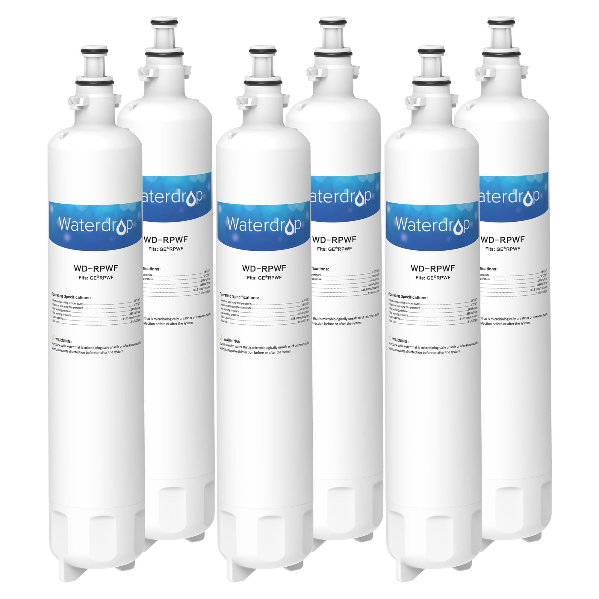 6 Pack Waterdrop RPWF Refrigerator Water Filter Compatible with GE RPWF