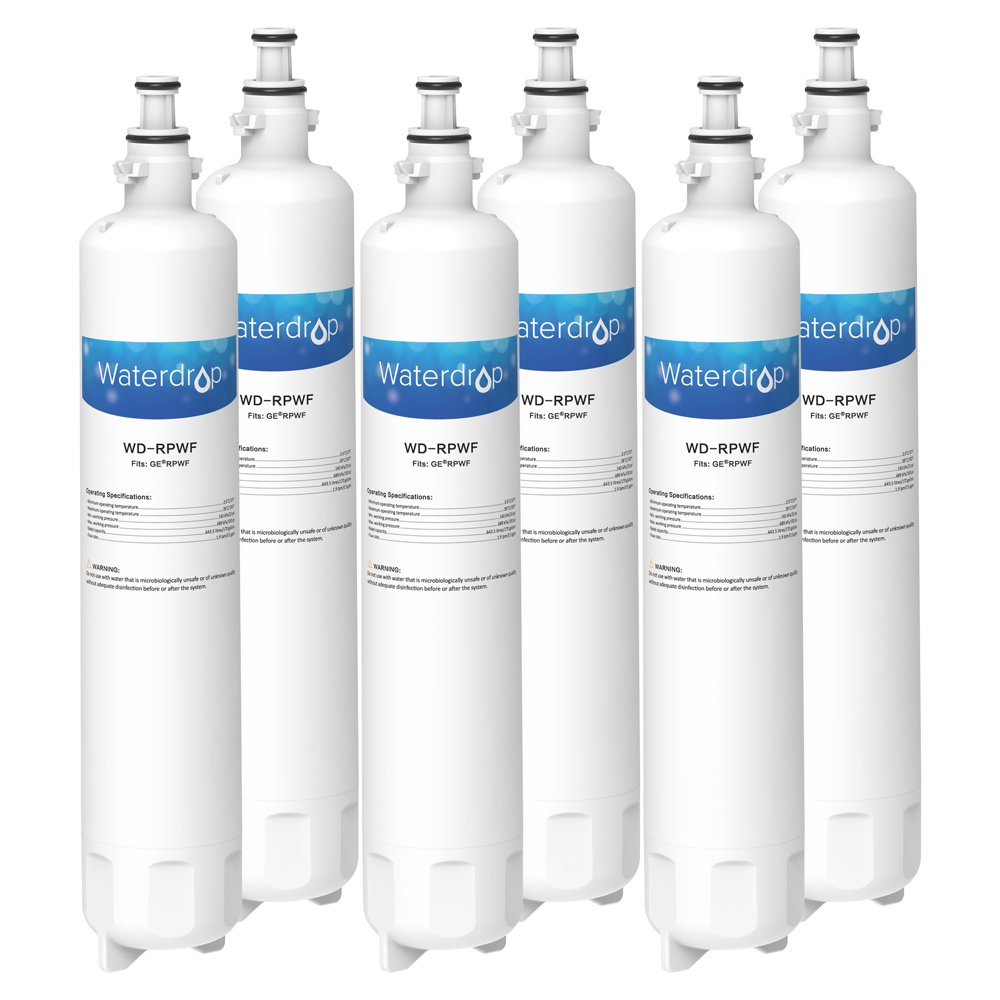 6 Pack Waterdrop RPWF Refrigerator Water Filter Compatible with GE RPWF