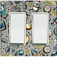 thumbnail image 1 of Metal Light Switch Wall Plate Outlet Cover (Spaceship UFO Astronaut Rocket Outerspace Star Gray - Double Rocker), 1 of 2