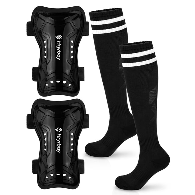 Espinilleras y medias de fútbol Hryrbay para niños, negras, talla M