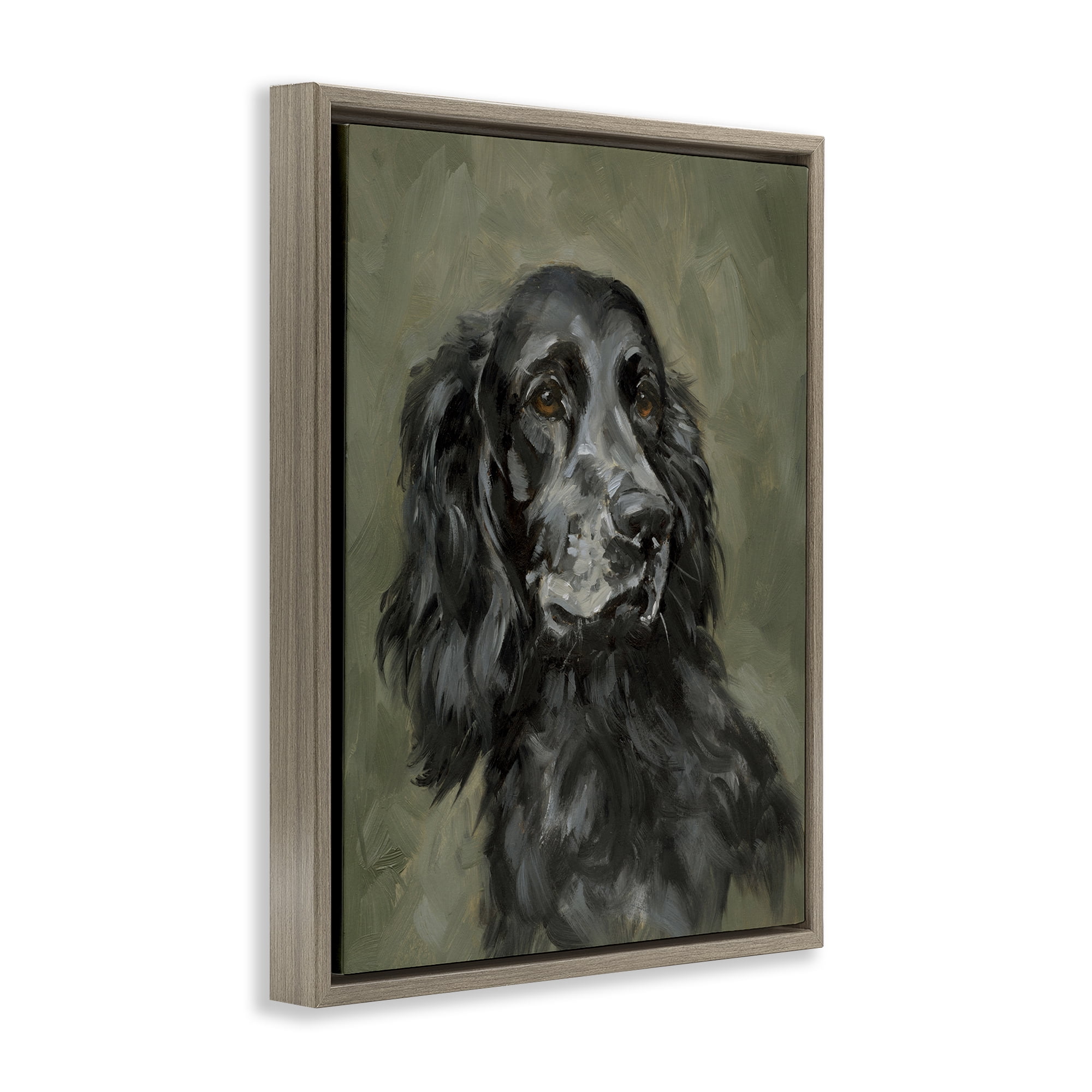 Stupell Industries Black Cocker Spaniel Animals & Insects Painting Brown Floater Framed Canvas Art Print Wall Art, 25 x 31