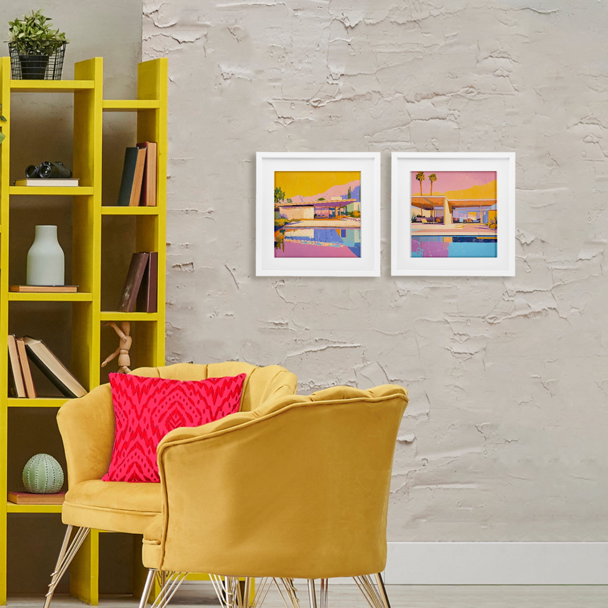 Stupell Industries Case Study Villa 2 Piece White Framed Print Under Glass Set, design by Walker Noble