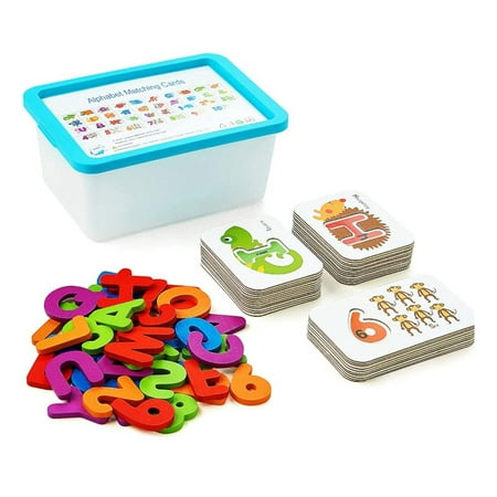 Numbers and Alphabets Flash Cards,ABC Wooden Letters and Numbers Animal  Card Board Matching Puzzle Game Montessori Educational Toys