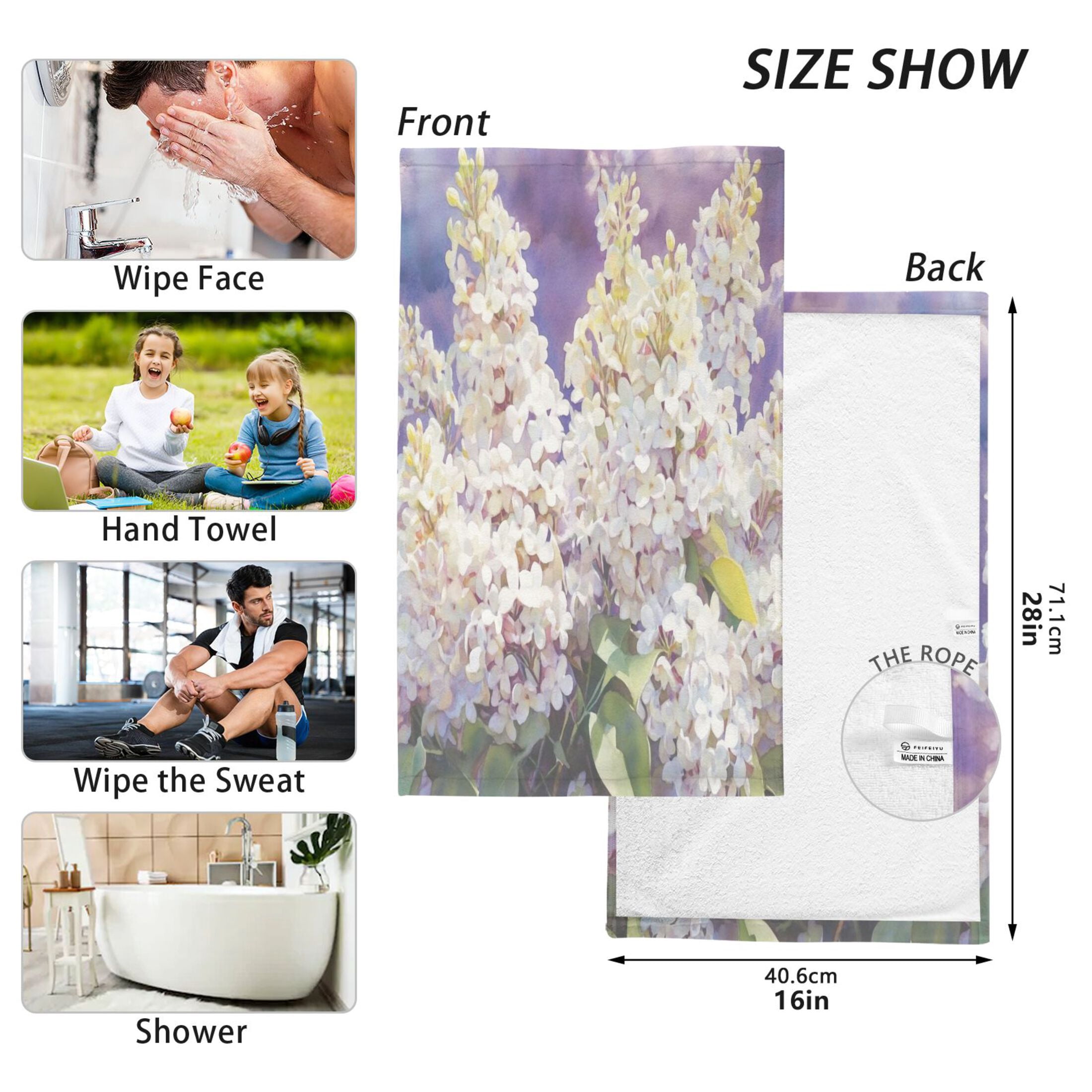 2 Pcs Absorbent Face Towel Bath Hand Towels Soft Breathable Cotton Towel Set for Bathroom Kitchen Hotel Spa Decor A Cluster Of Lilac Flowers