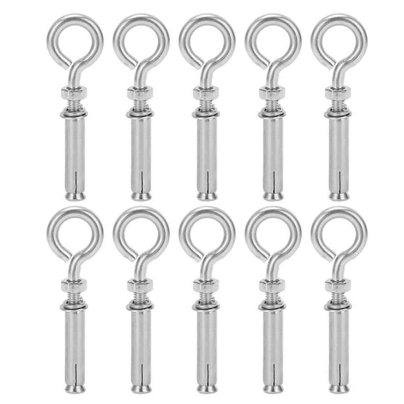 10pcs Expansion Screws With Closed Hook 304 Stainless Steel Silver M8x60mm For Wall Concrete