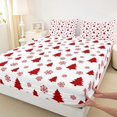 thumbnail image 3 of Homewish Boys Girls Christmas Tree Snowflake 4 Pieces Queen Sheet Sets,Red White Ultra Soft Flat Sheet,Happy Xmas Queen Fitted Sheet,Lightweight Room Decor, 3 of 7