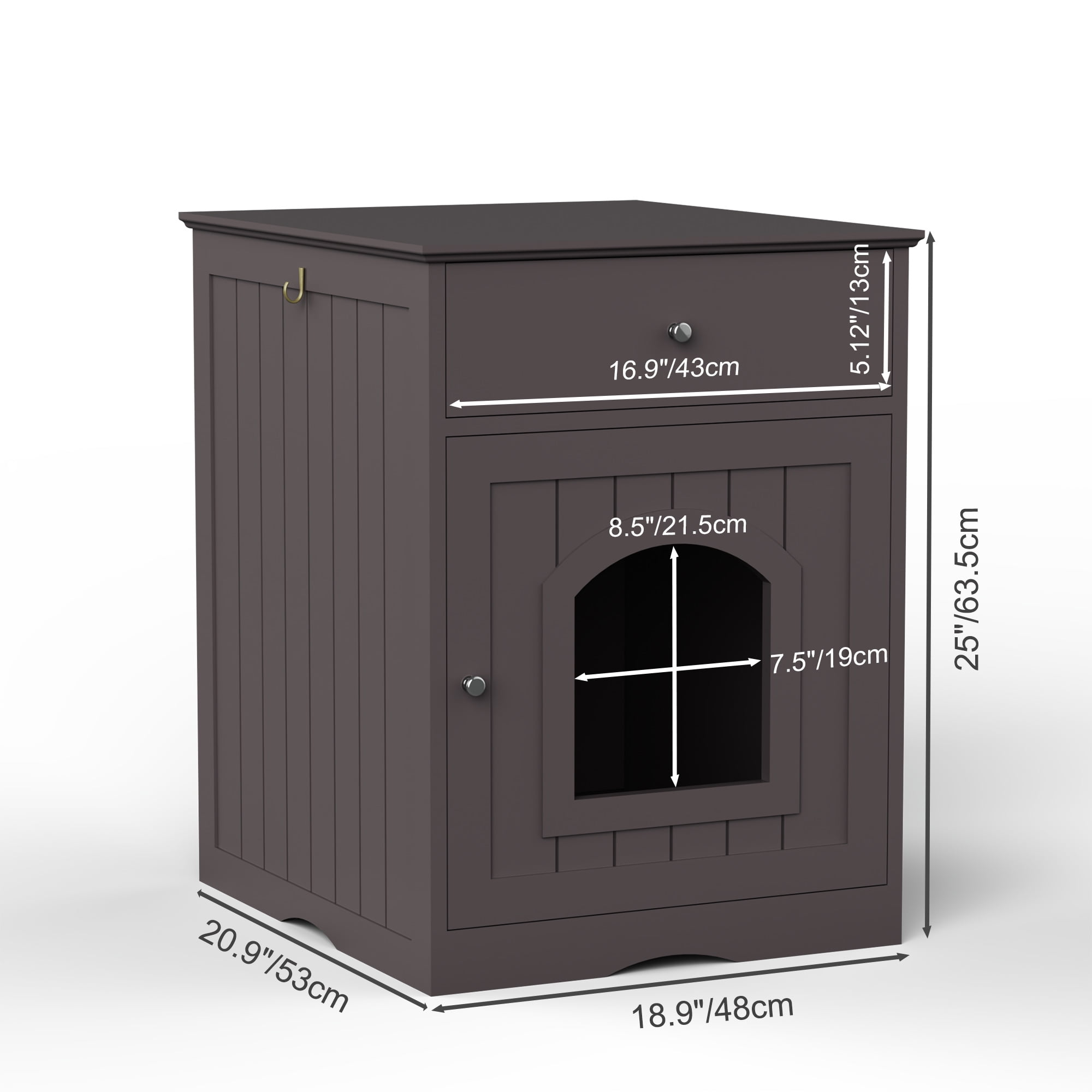 Wooden Cat Litter Box Enclosure with Drawer, Coffee Brown Indoor Pet Crate & End Side Table Nightstand, Hidden Cat Washroom Furniture