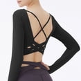 thumbnail image 3 of Yoga de manga corta con copa integrada, Tops cortos, cultivos de gimnasia, Pilates, entrenamiento, ropa deportiva activa, espalda entrecruzada, 3 of 5