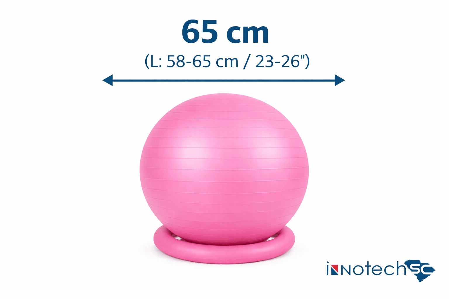 Innotech SC 65cm Yoga Ball with Base & Resistance Bands – Anti-Burst Matte Stability Ball – 750 lb Capacity – Includes Pump & Straps – 1 Pack – Pink