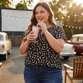 thumbnail image 2 of GRACE & GRANDEUR Women's Plus Size Keyhole Neck Flared Short Sleeves Floral Chiffon Shirt Blouses L Black Pink, 2 of 8