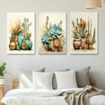 thumbnail image 4 of [2D Flat] [Succulent Plant Art Paintings] 3pcs Frameless Wrapped Canvas Succulent Plant Art Paintings| Southwest Style Wall Decor, Green and Orange, Cactus, Neutral Home Decor, Wrapped Pine Frame, P, 4 of 4