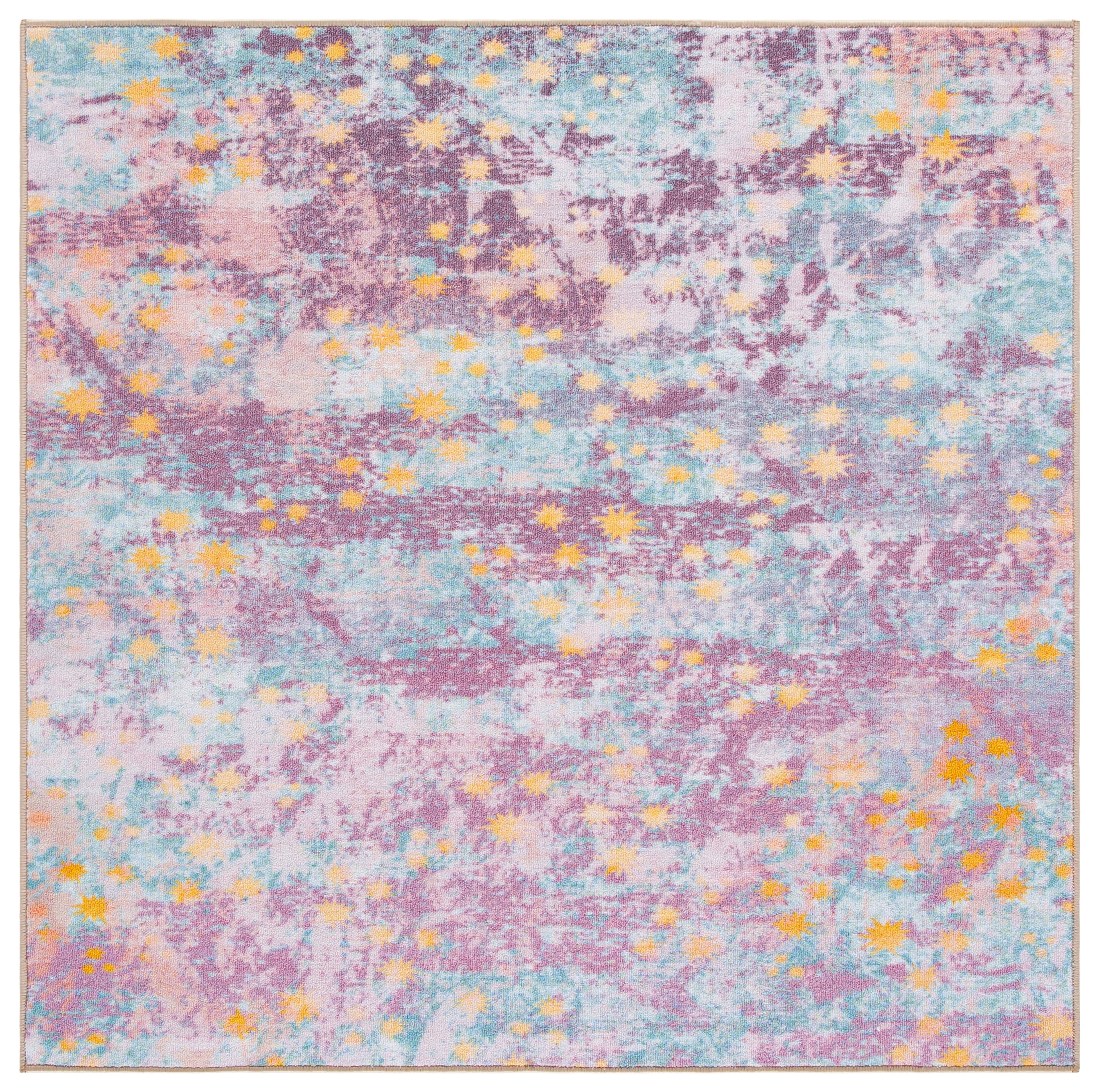 Safavieh Kids Playhouse Stars in the Night Sky Machine Washable Area Rug, Purple/Light Blue, 5' x 5' Square