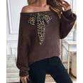 thumbnail image 5 of Female Bows Sweater Off the Shoulder Pullover Sweaters Oversized Long Sleeve V Neck Knit Tops Brown L, 5 of 10